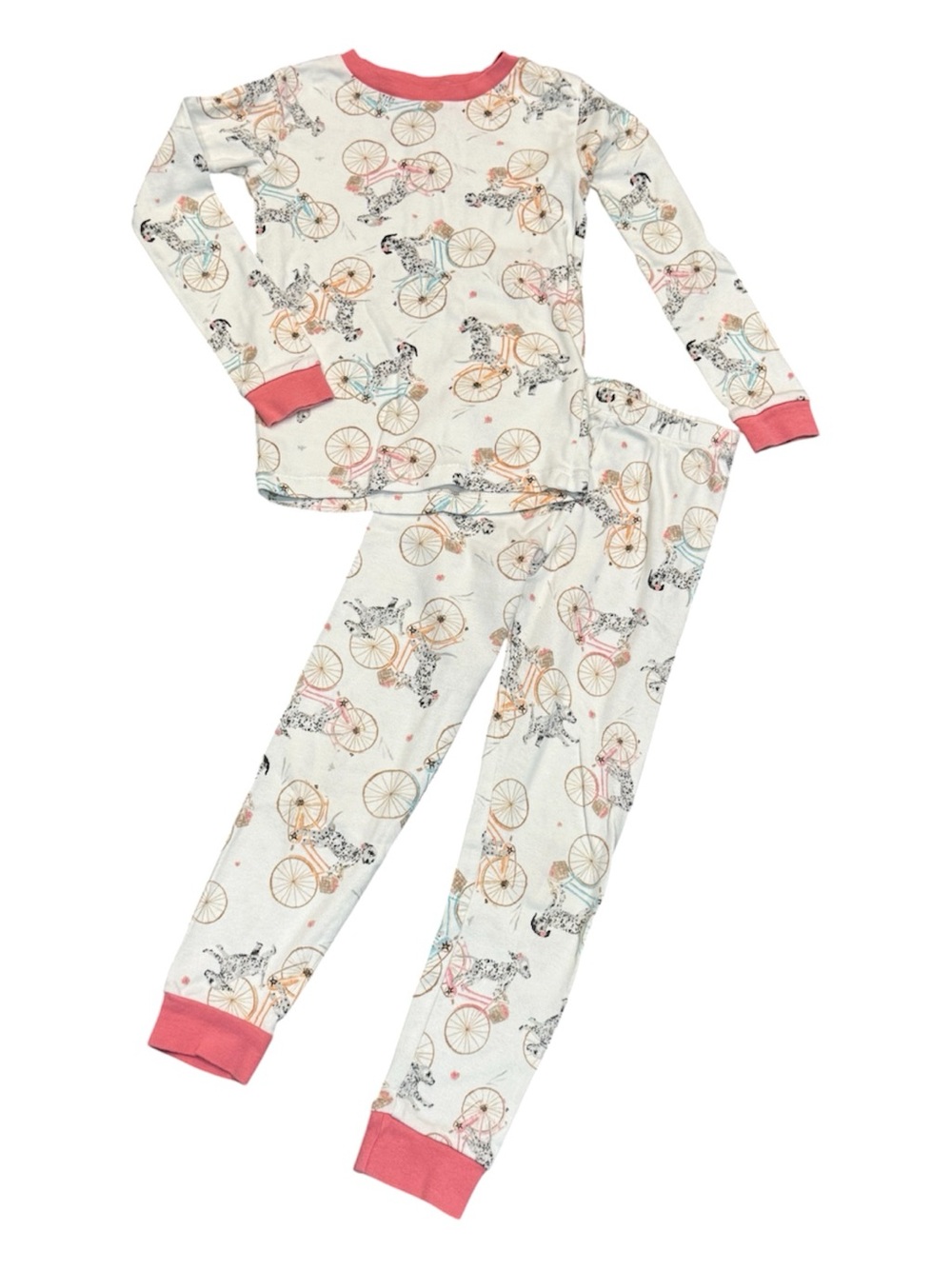 Burt's Bees Cream Bicycle & Dalmatian Pajama Set with Pink Trim